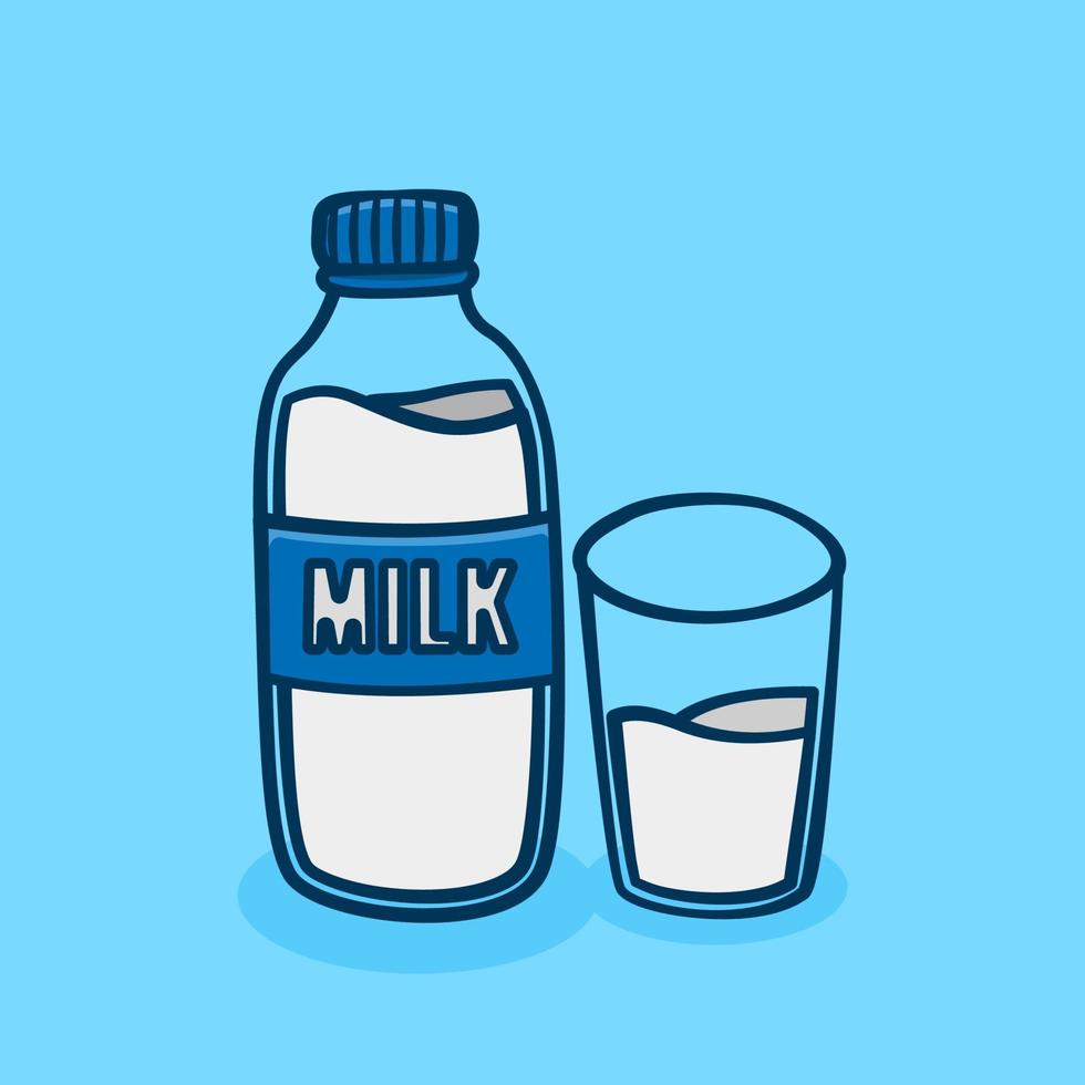 milk bottle and glass illustration concept in cartoon style free vector